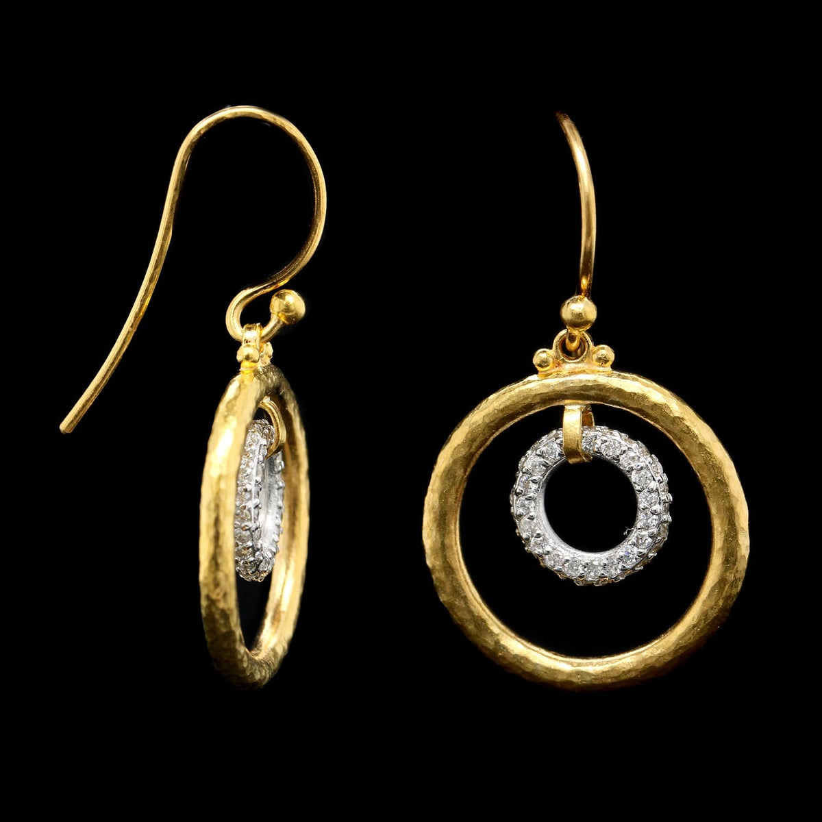 Gurhan 24K Yellow Gold and 18K White Gold Estate Double Hoop Diamond Earrings