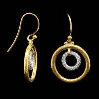 Gurhan 24K Yellow Gold and 18K White Gold Estate Double Hoop Diamond Earrings