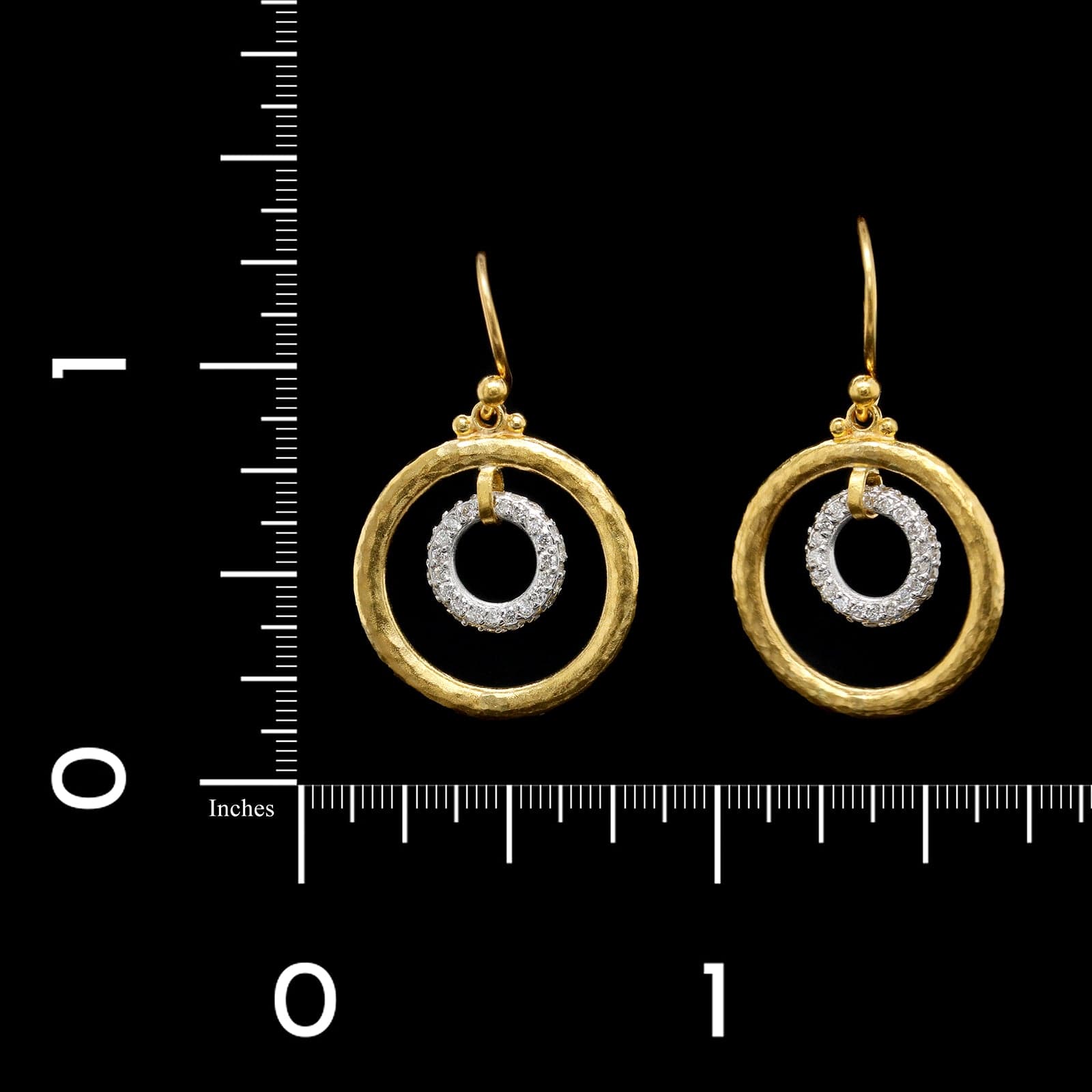 Gurhan 24K Yellow Gold and 18K White Gold Estate Double Hoop Diamond Earrings