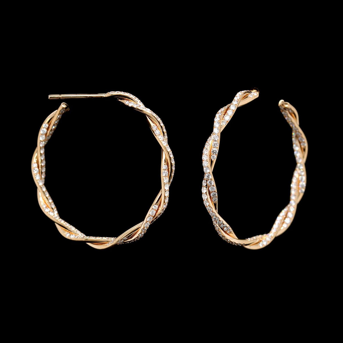 Eclat 18K Rose Gold Estate Diamond Twisted Inside Outside Hoops