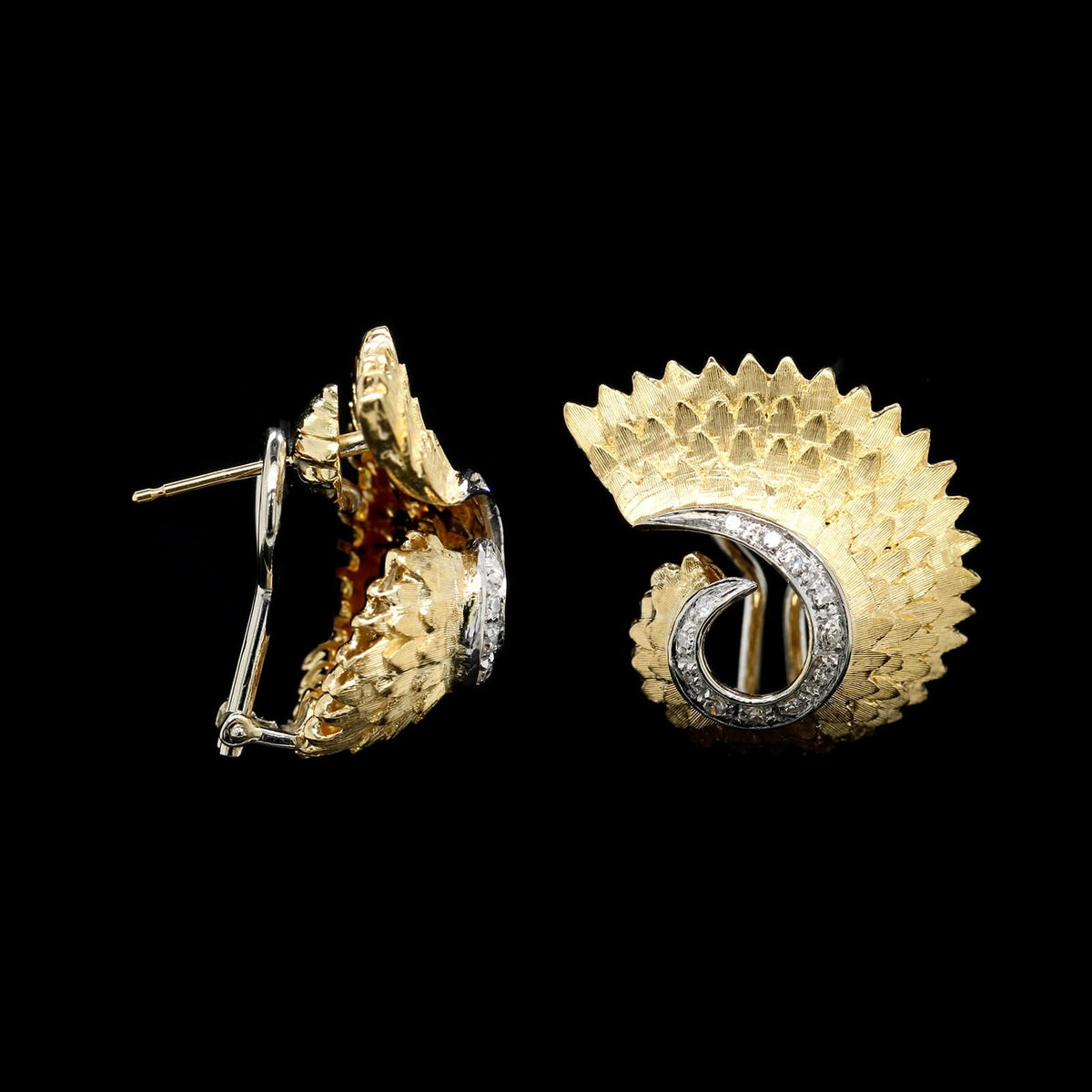 18K Two-tone Gold Estate Diamond Wing Earrings