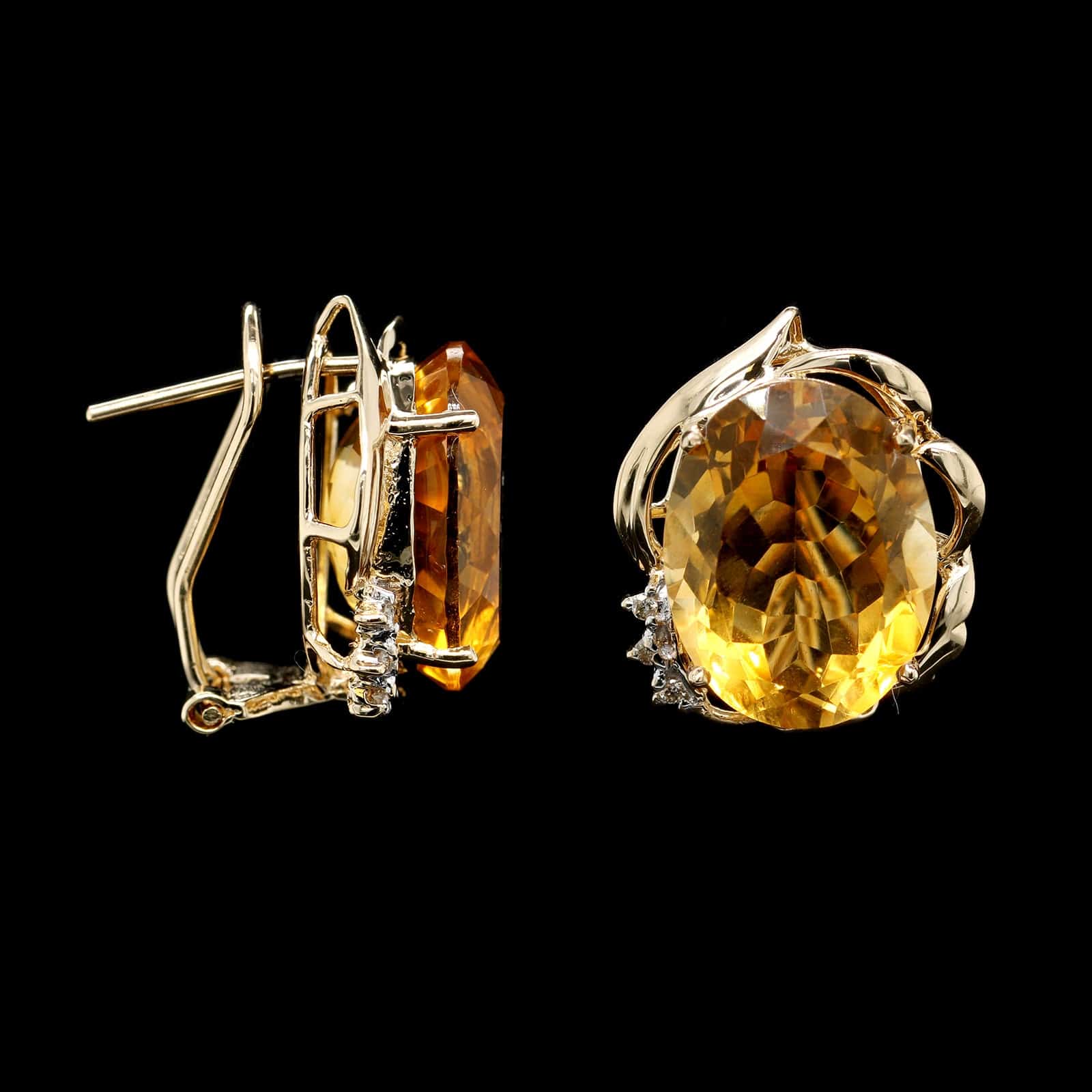 14K Yellow Gold Estate Citrine and Diamond Earrings