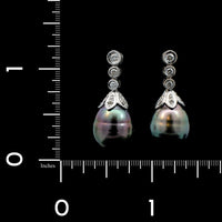 18K White Gold Estate Black Baroque Cultured South Sea Pearl Drop Earrings