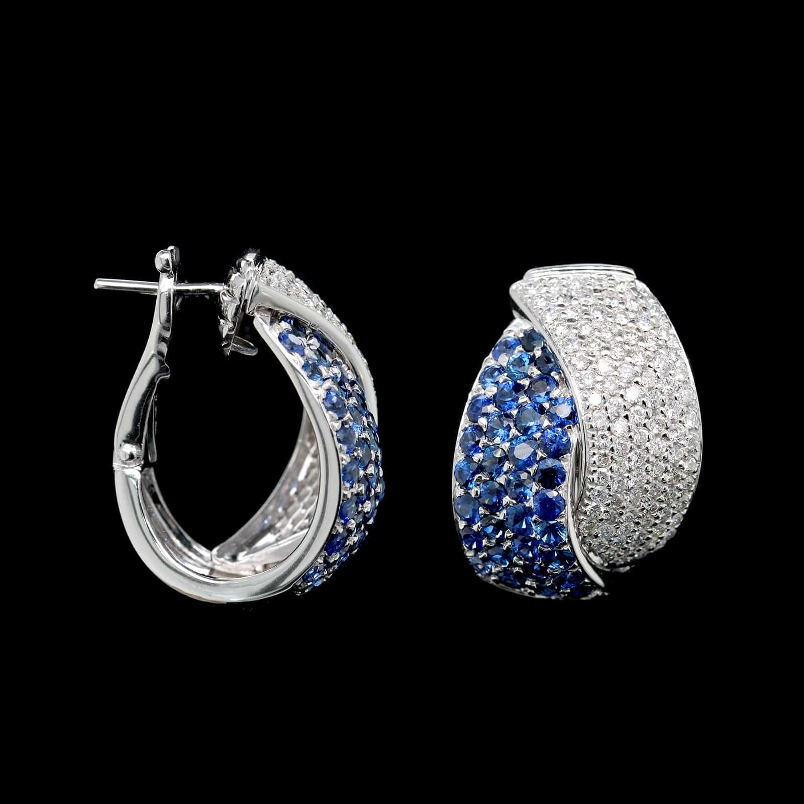 18K White Gold Estate Sapphire and Diamond Earrings