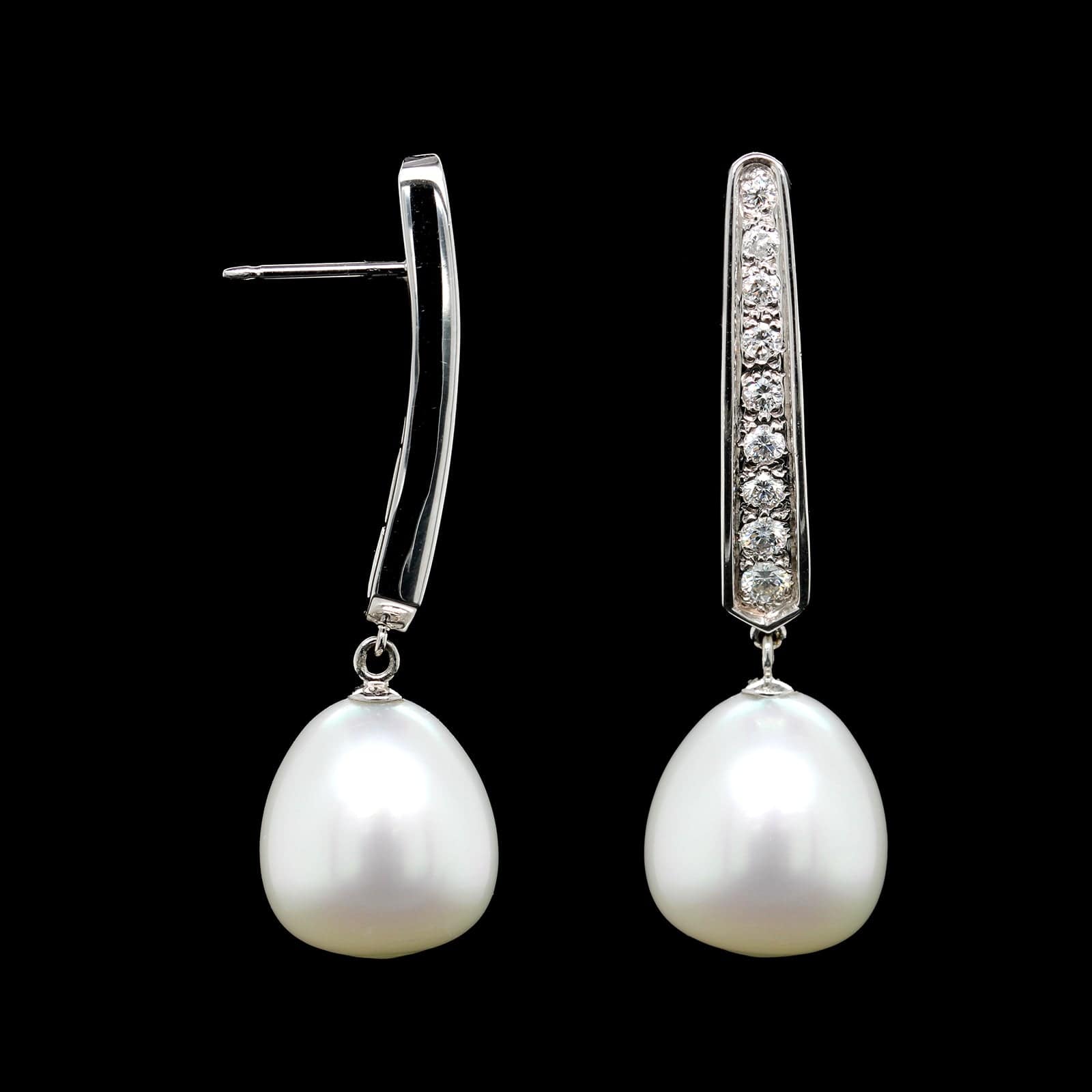 Marlene Stowe 18K White Gold Estate South Sea Cultured Pearl and Diamond Earrings