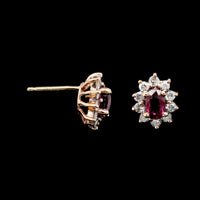 14K Rose Gold Estate Ruby and Diamond Earrings