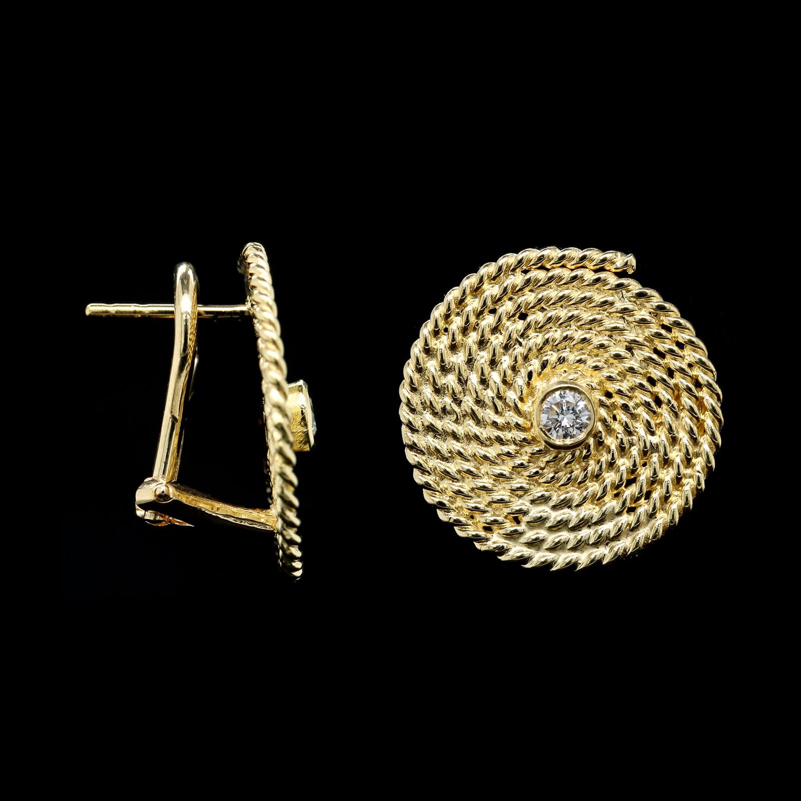 A.G.A. Correa & Sons 18K Yellow Gold Estate Diamond Flemish Coil Earrings