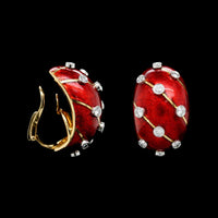 Tiffany & Co. 18K Yellow Gold Estate Jean Schlumberger Red Enamel and Diamond Banana Earrings