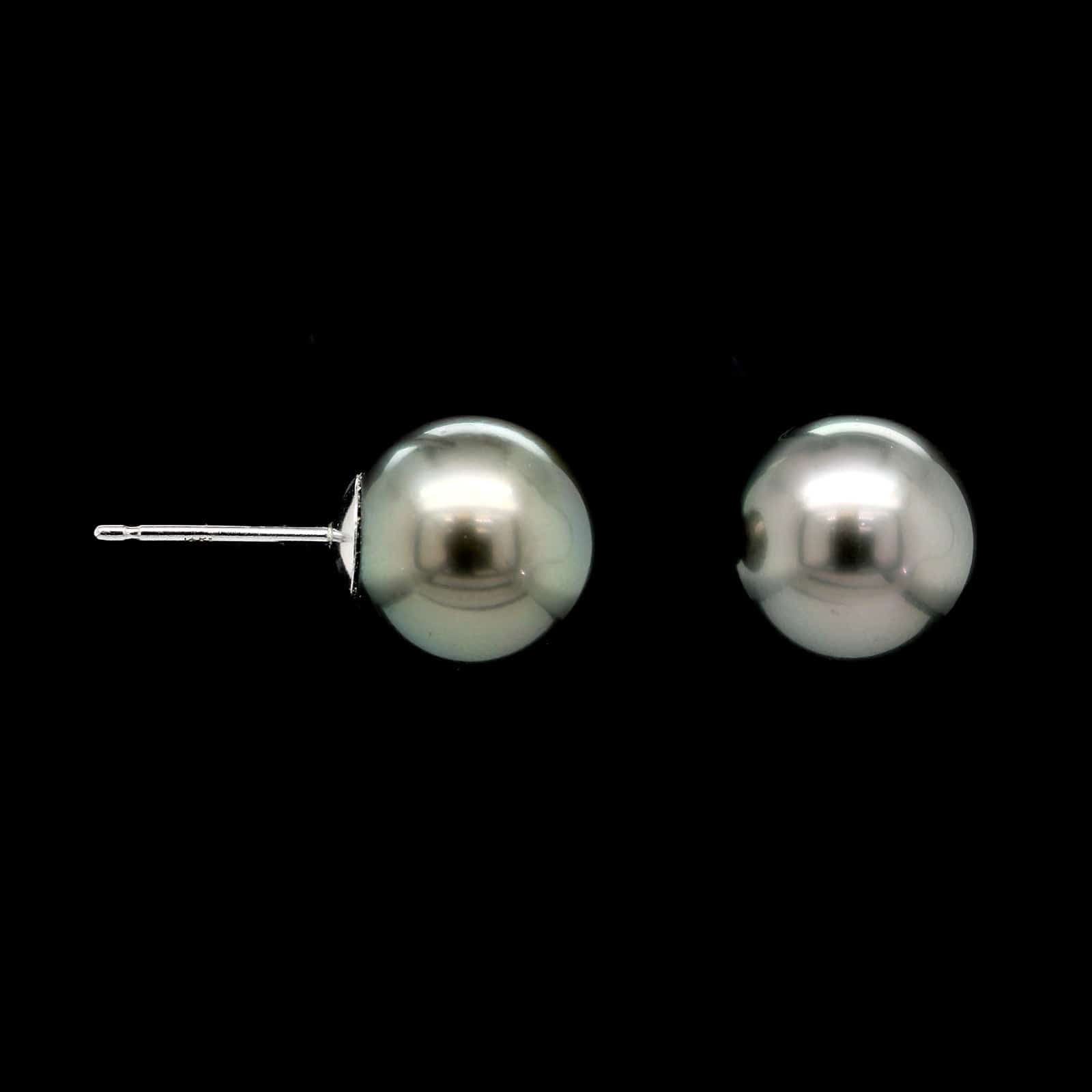 14K White Gold Estate Tahitian Pearl Stud Earrings