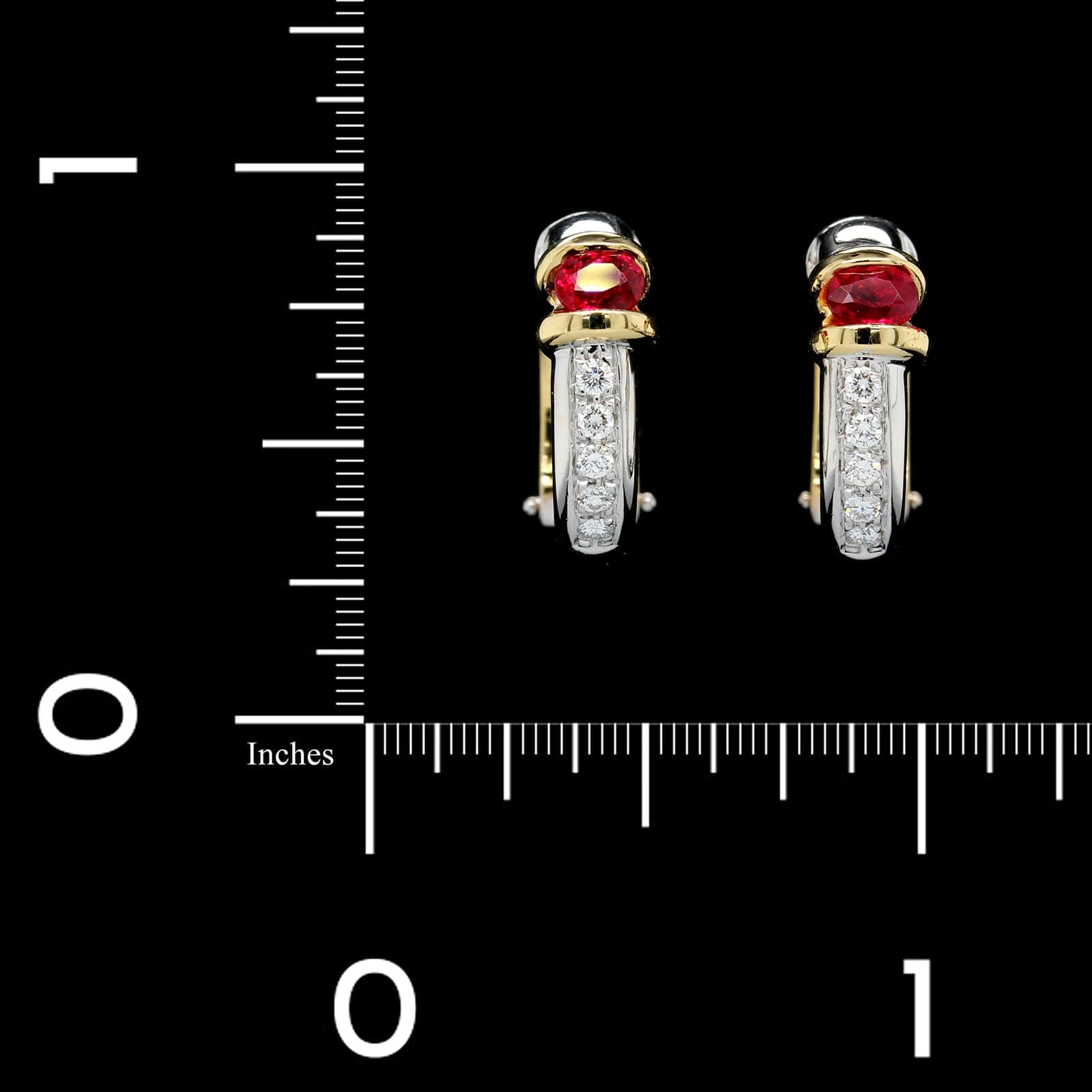 18K Two-tone Estate Gold Ruby and Diamond Earrings