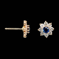 14K Yellow Gold Estate Diamond and Sapphire Stud Earrings