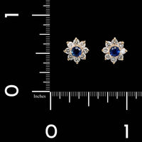 14K Yellow Gold Estate Diamond and Sapphire Stud Earrings