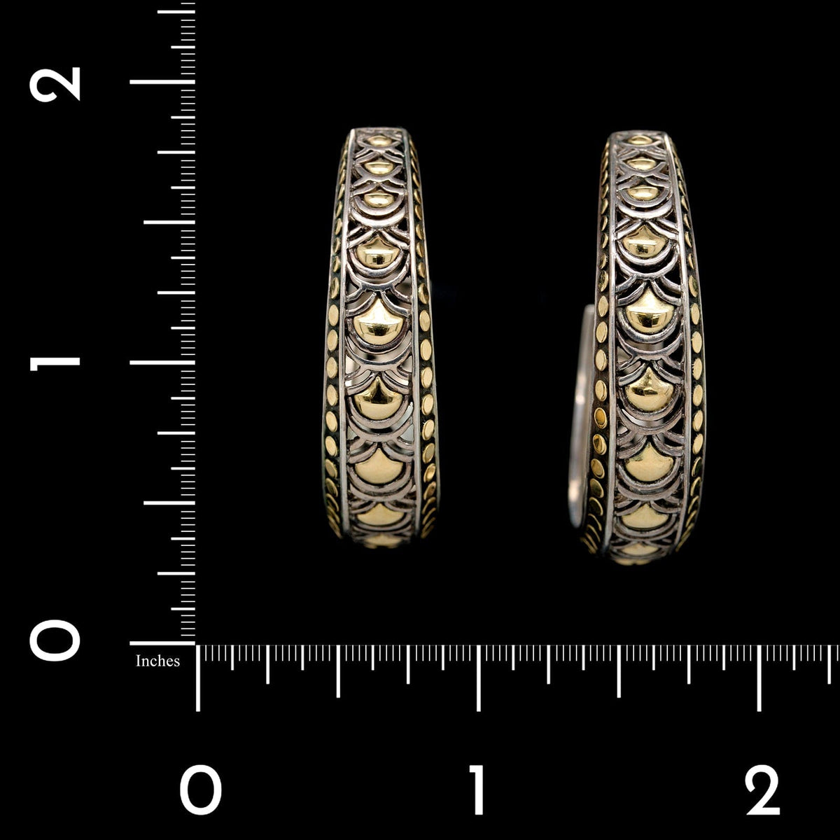John Hardy Sterling Silver and 18K Yellow Gold Estate Hoop Earrings