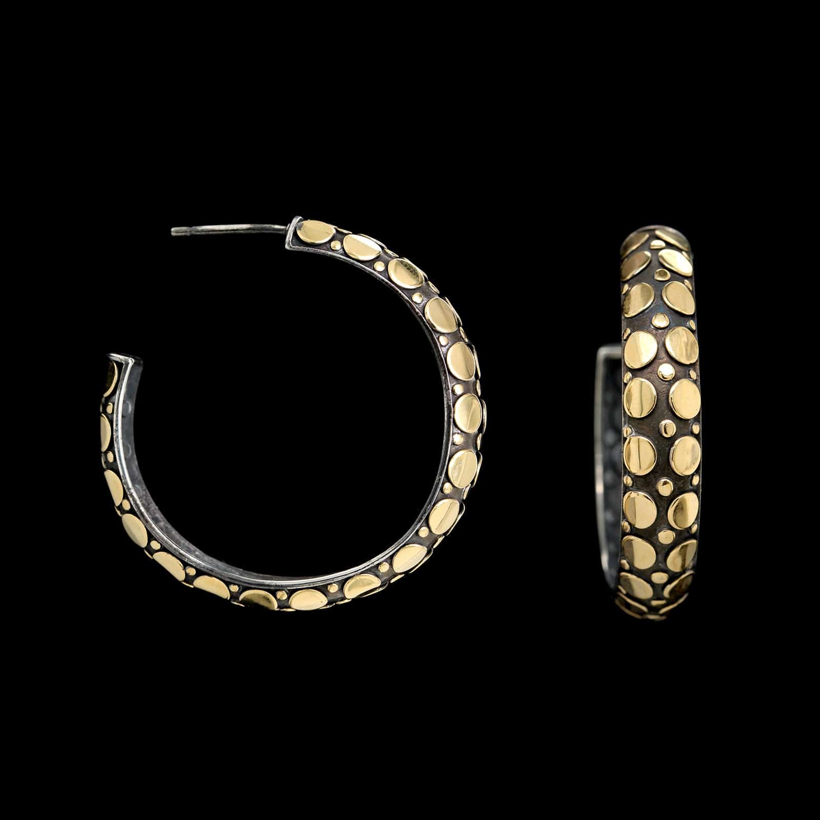 John Hardy Sterling Silver and 18K Yellow Gold Estate Dot Hoop Earrings