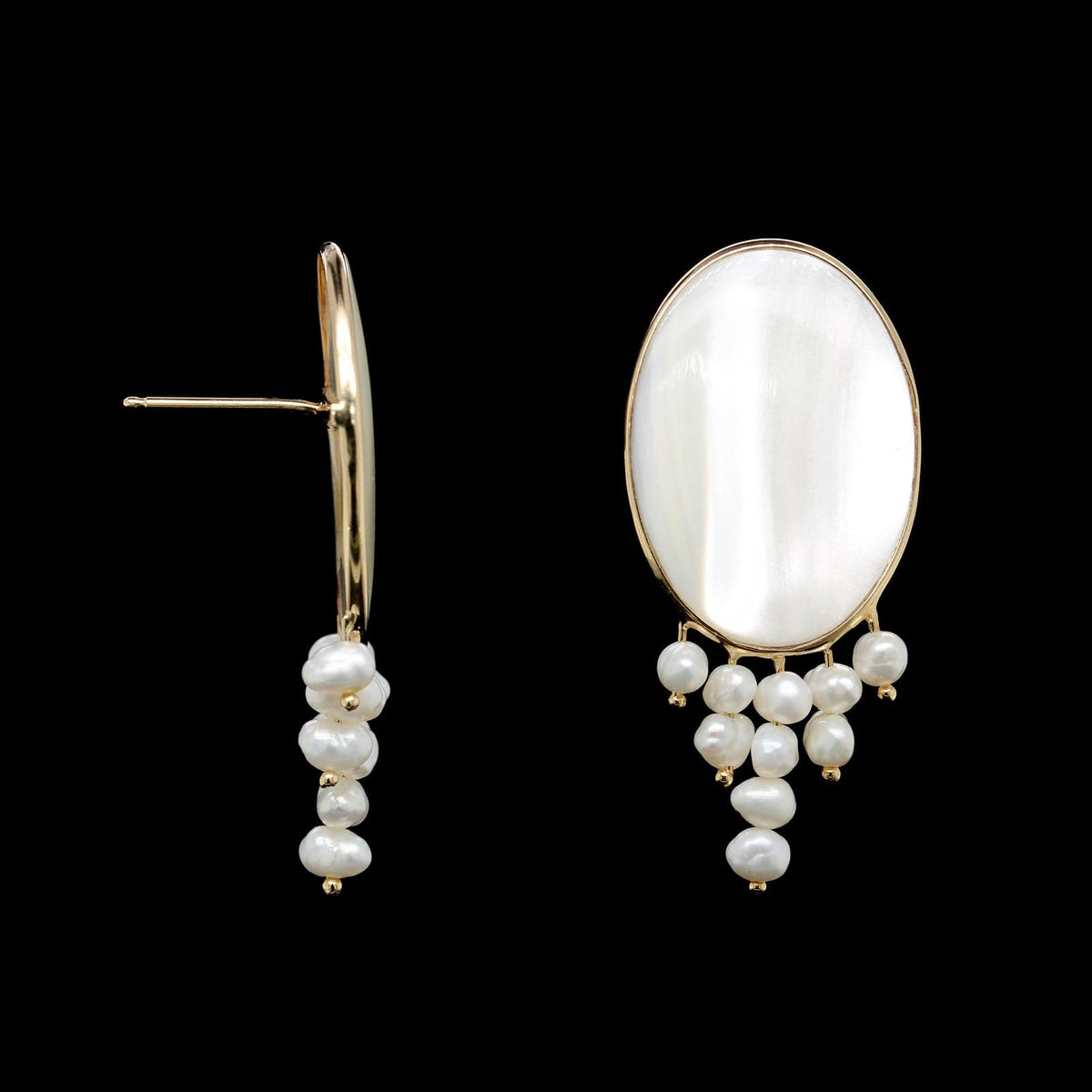 Donna Chambers 14k Yellow Gold Estate Mother of Pearl and Cultured Freshwater Pearl Earrings
