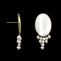 Donna Chambers 14k Yellow Gold Estate Mother of Pearl and Cultured Freshwater Pearl Earrings