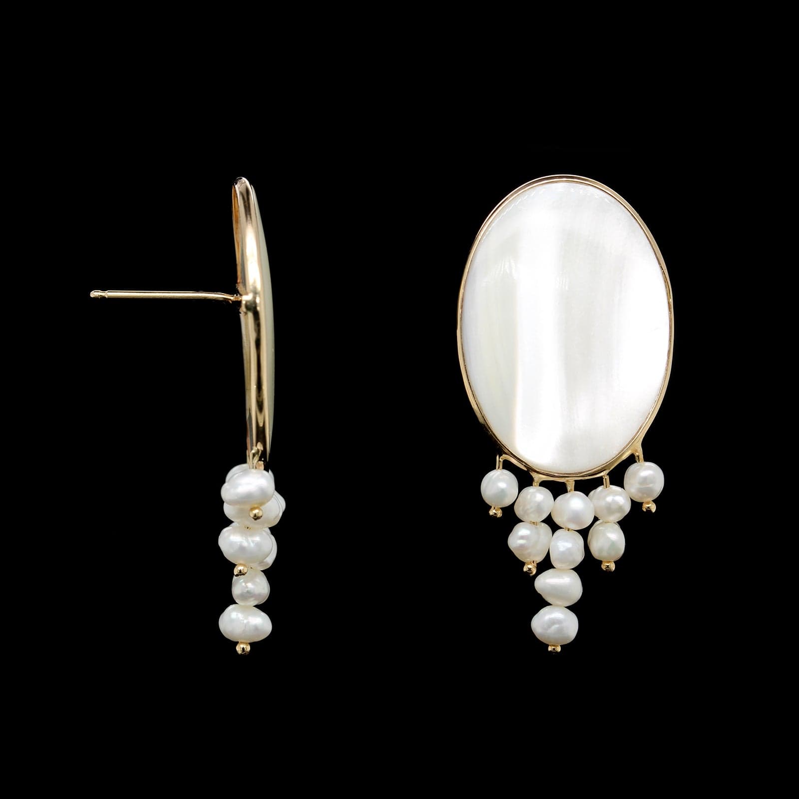 Donna Chambers 14k Yellow Gold Estate Mother of Pearl and Cultured Freshwater Pearl Earrings