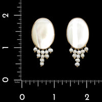 Donna Chambers 14k Yellow Gold Estate Mother of Pearl and Cultured Freshwater Pearl Earrings