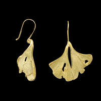 18K Yellow Gold Estate Ginko Leaf Earrings