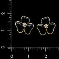 14K Yellow Gold Estate Onyx and Diamond Flower Earrings