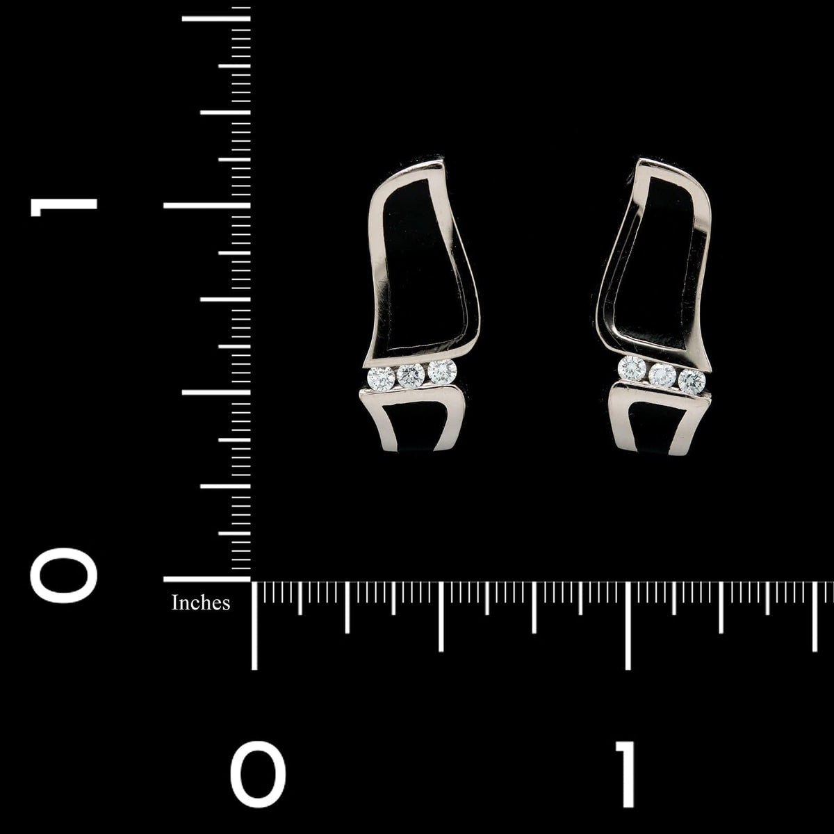 Bernard Passman 18K White Gold Estate Black Coral and Diamond Breaker Earrings