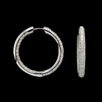 18K White Gold Estate Diamond in and Out Hoop Earrings