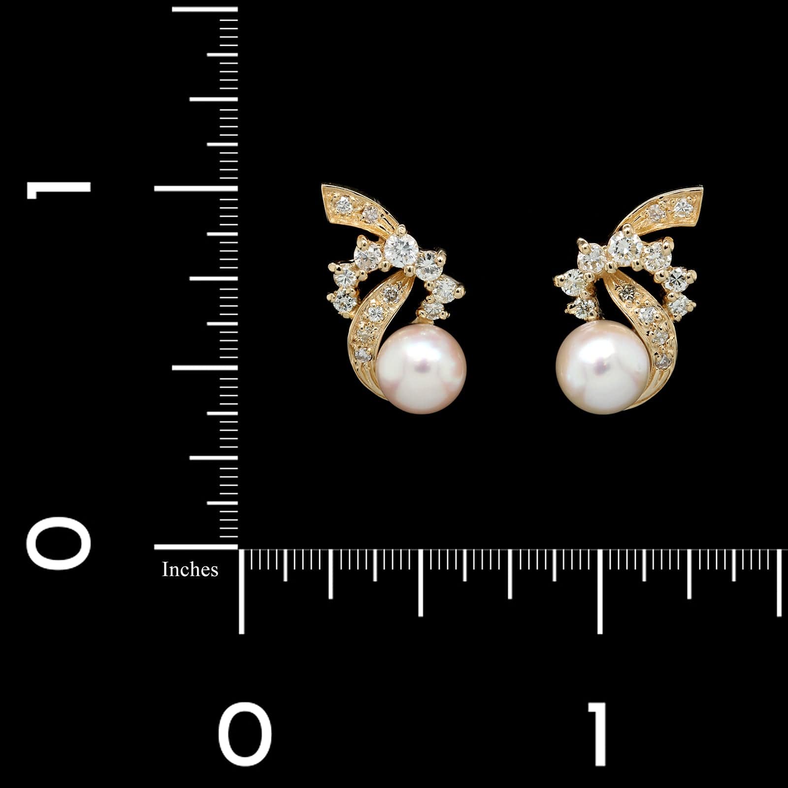 14K Yellow Gold Estate Pearl and Diamond Earrings