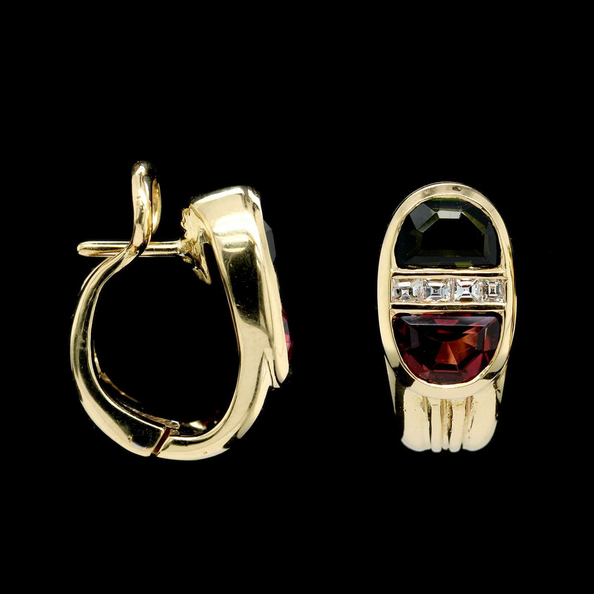 18K Yellow Gold Estate Tourmaline and Diamond Earrings