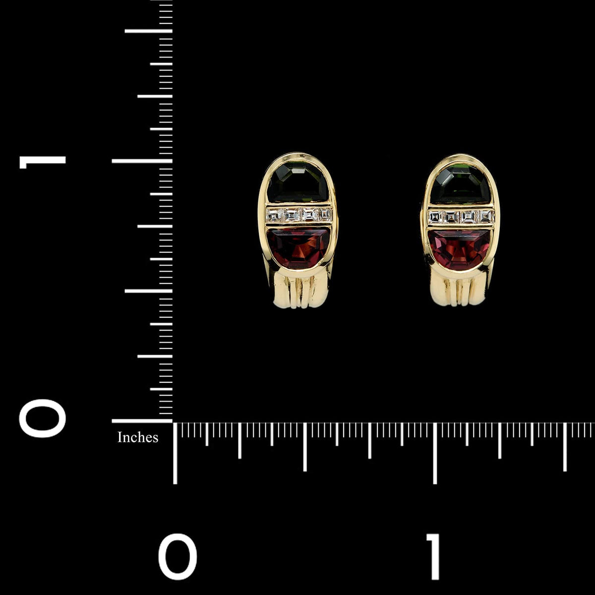 18K Yellow Gold Estate Tourmaline and Diamond Earrings