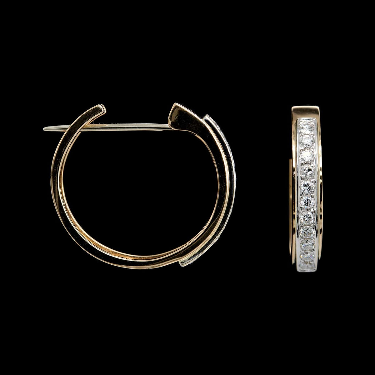 14K Two-tone Gold Estate Diamond Hoop Earrings