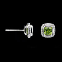 14K White Gold Estate Peridot and Diamond Earrings