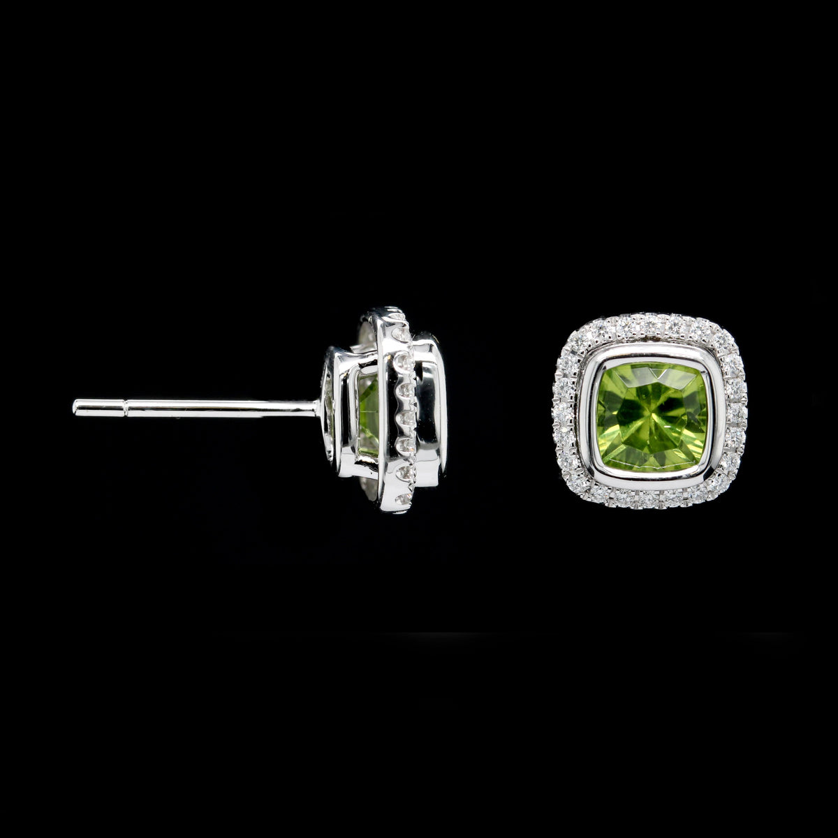 14K White Gold Estate Peridot and Diamond Earrings