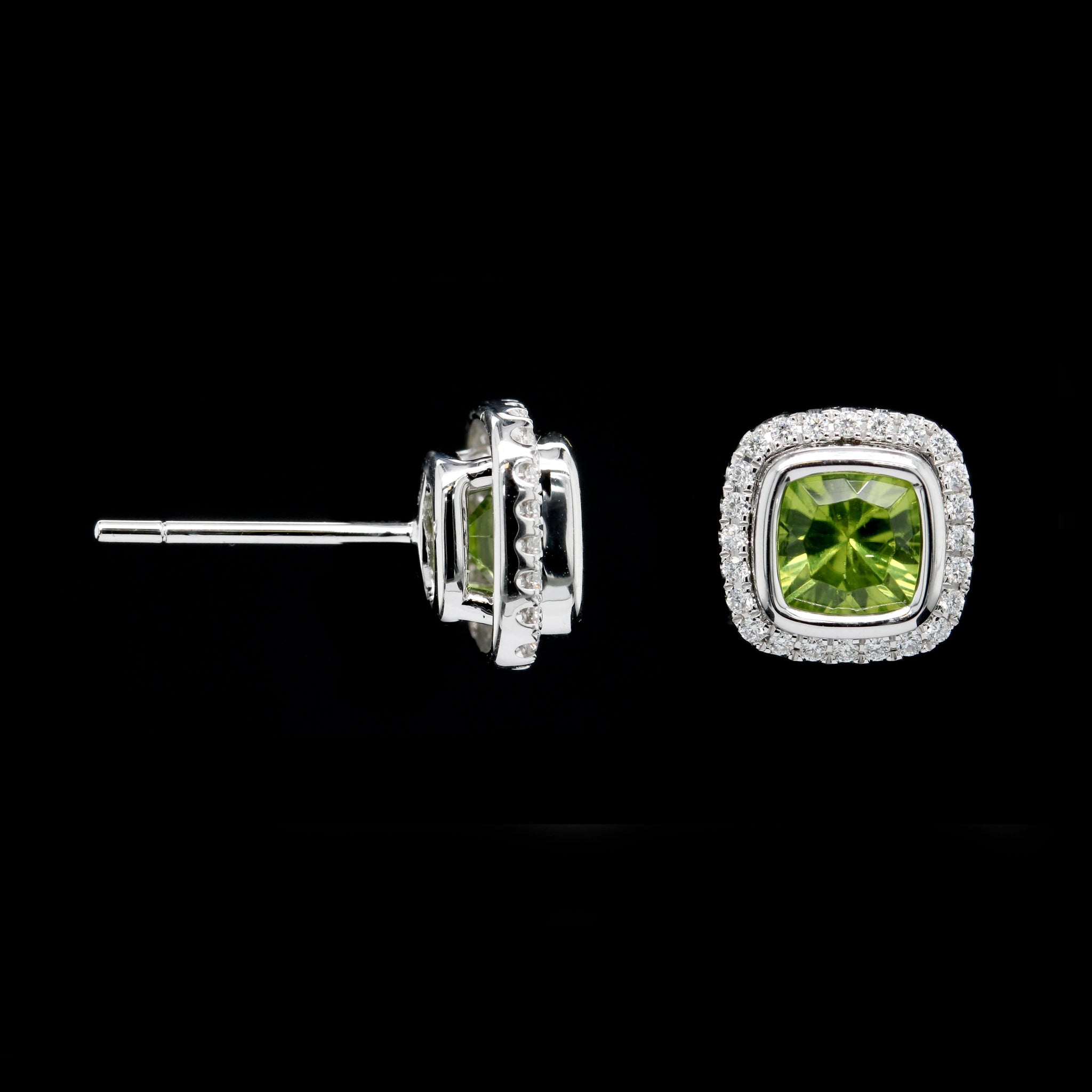14K White Gold Estate Peridot and Diamond Earrings