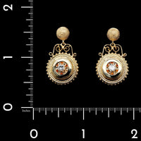 14K Yellow Gold Estate Vintage Style Diamond Drop Earrings