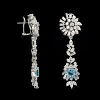 14K White Gold Estate Diamond and Aquamarine Drop Earrings