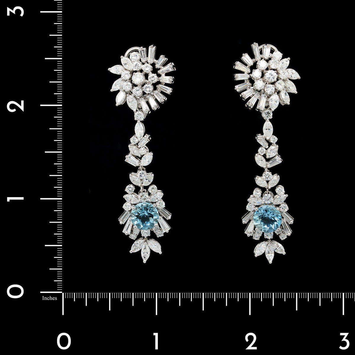 14K White Gold Estate Diamond and Aquamarine Drop Earrings