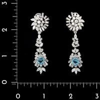 14K White Gold Estate Diamond and Aquamarine Drop Earrings