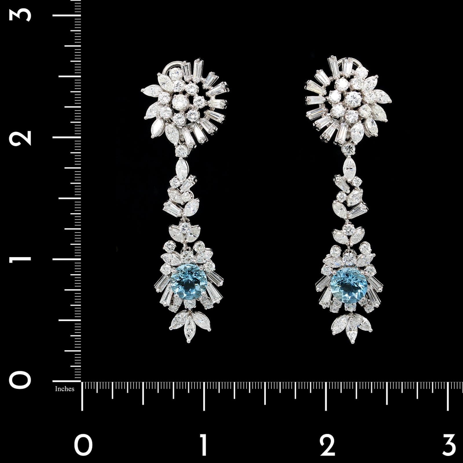 14K White Gold Estate Diamond and Aquamarine Drop Earrings