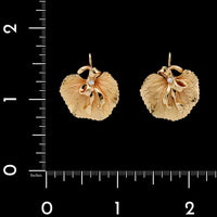 14K Yellow Gold Estate Diamond Leaf Ribbon Earrings