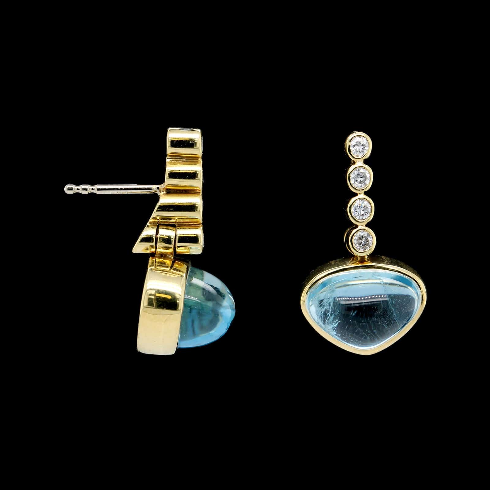18K Yellow Gold Estate Blue Topaz and Diamond Earrings