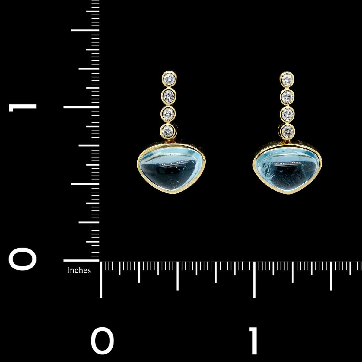 18K Yellow Gold Estate Blue Topaz and Diamond Earrings
