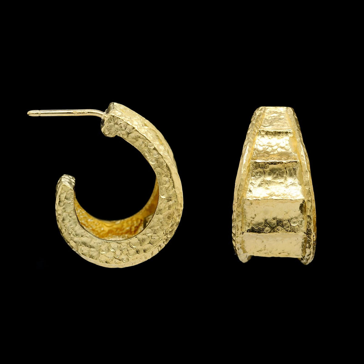 18K Yellow Gold Estate Textured Hoop Earrings