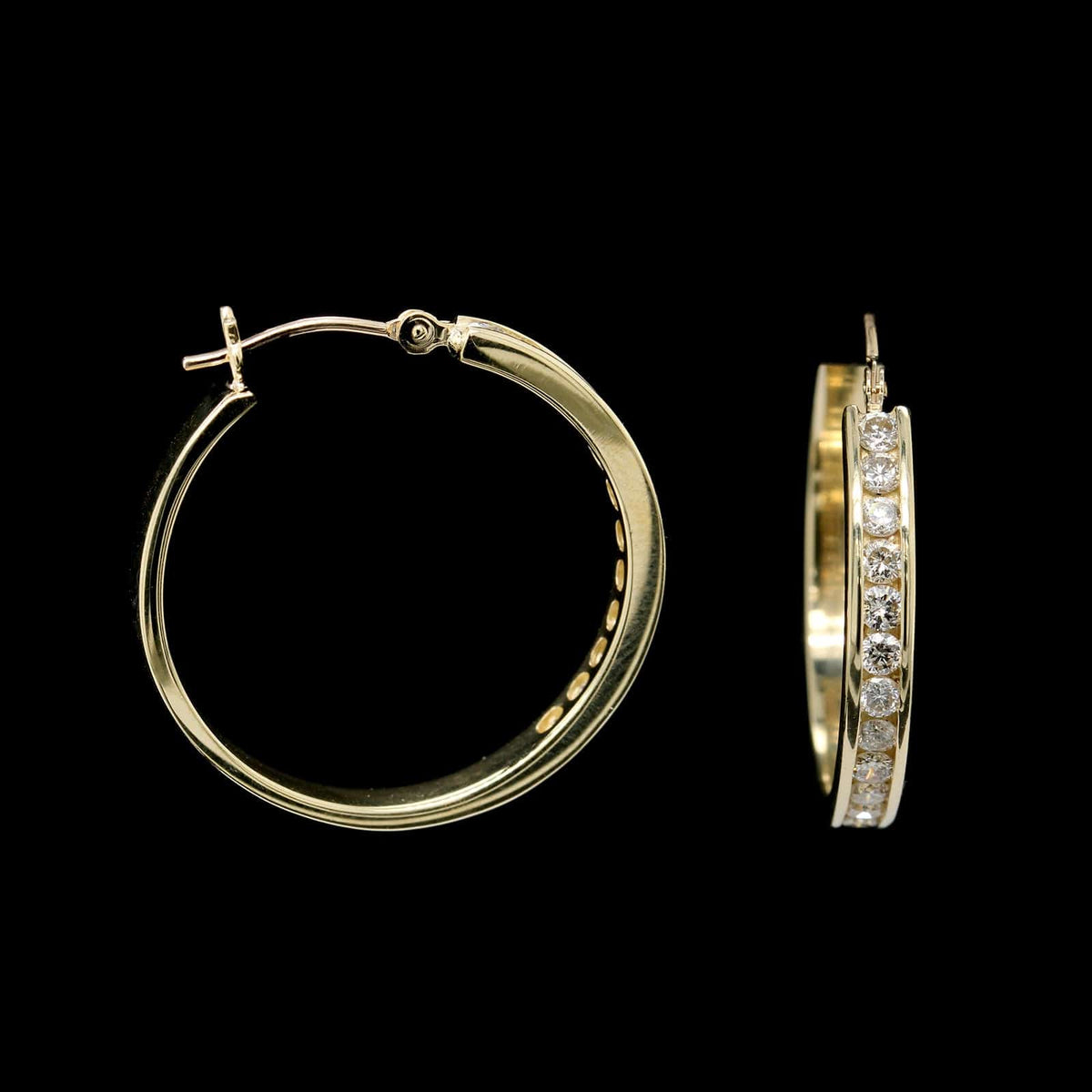 14K Yellow Gold Estate Diamond Hoop Earrings