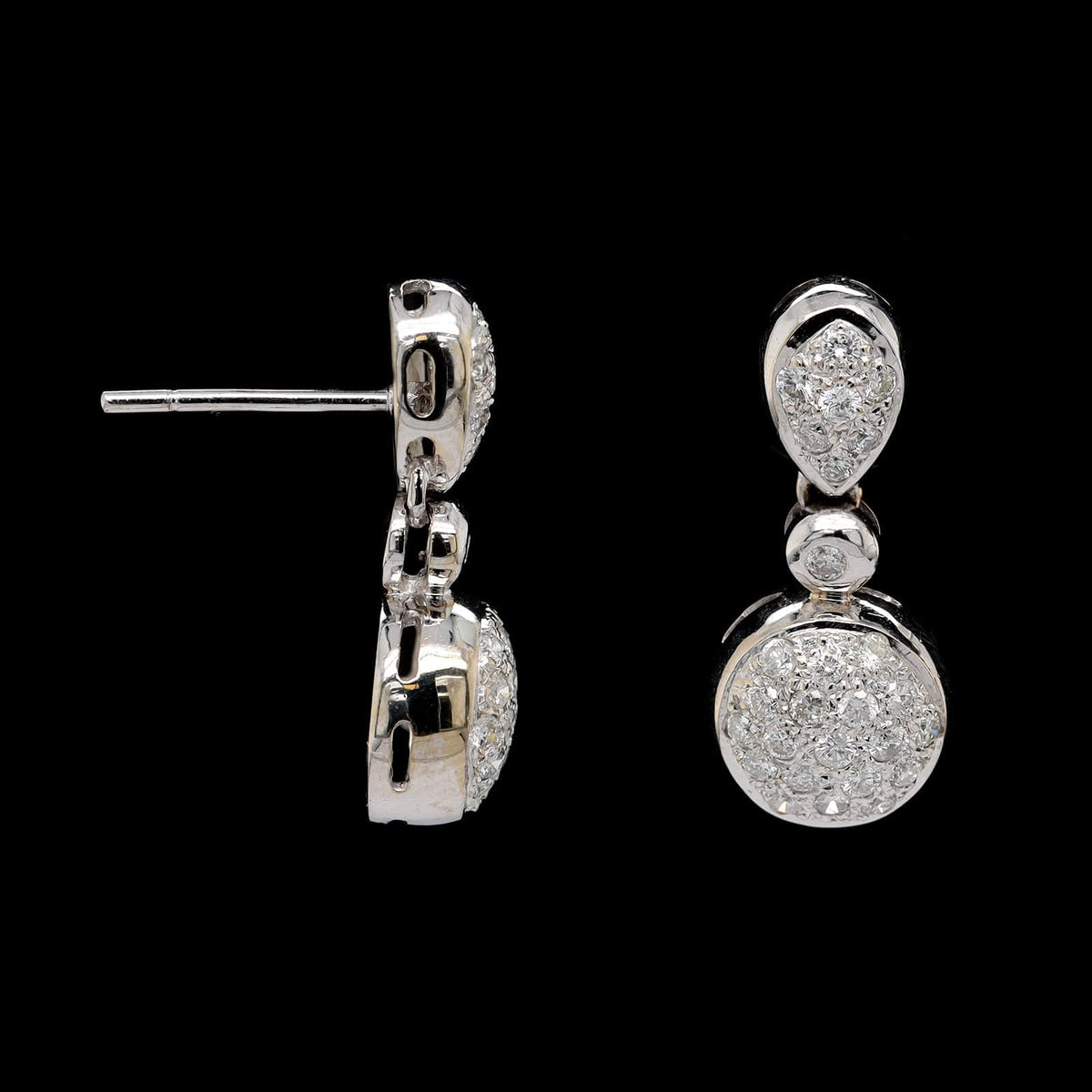 18K White Gold Estate Diamond Pave Drop Earrings