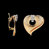 Retro 14K Yellow Gold Estate Diamond Heart Earrings