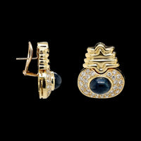 18K Yellow Gold Estate Sapphire and Diamond Earrings