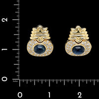 18K Yellow Gold Estate Sapphire and Diamond Earrings