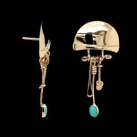 14K Yellow Gold Estate Turquoise Earrings