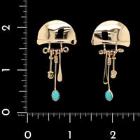 14K Yellow Gold Estate Turquoise Earrings