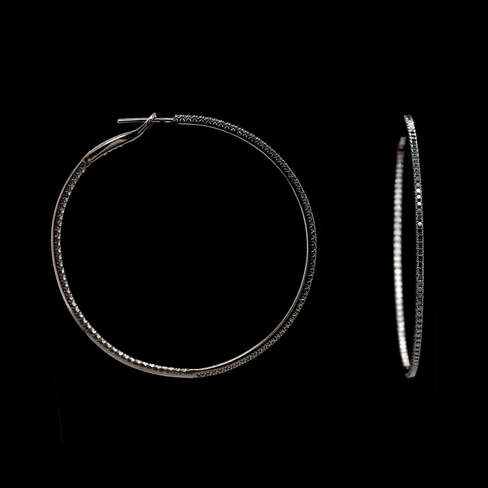 Hidalgo 18K White Gold Estate Black and White Diamond Hoops